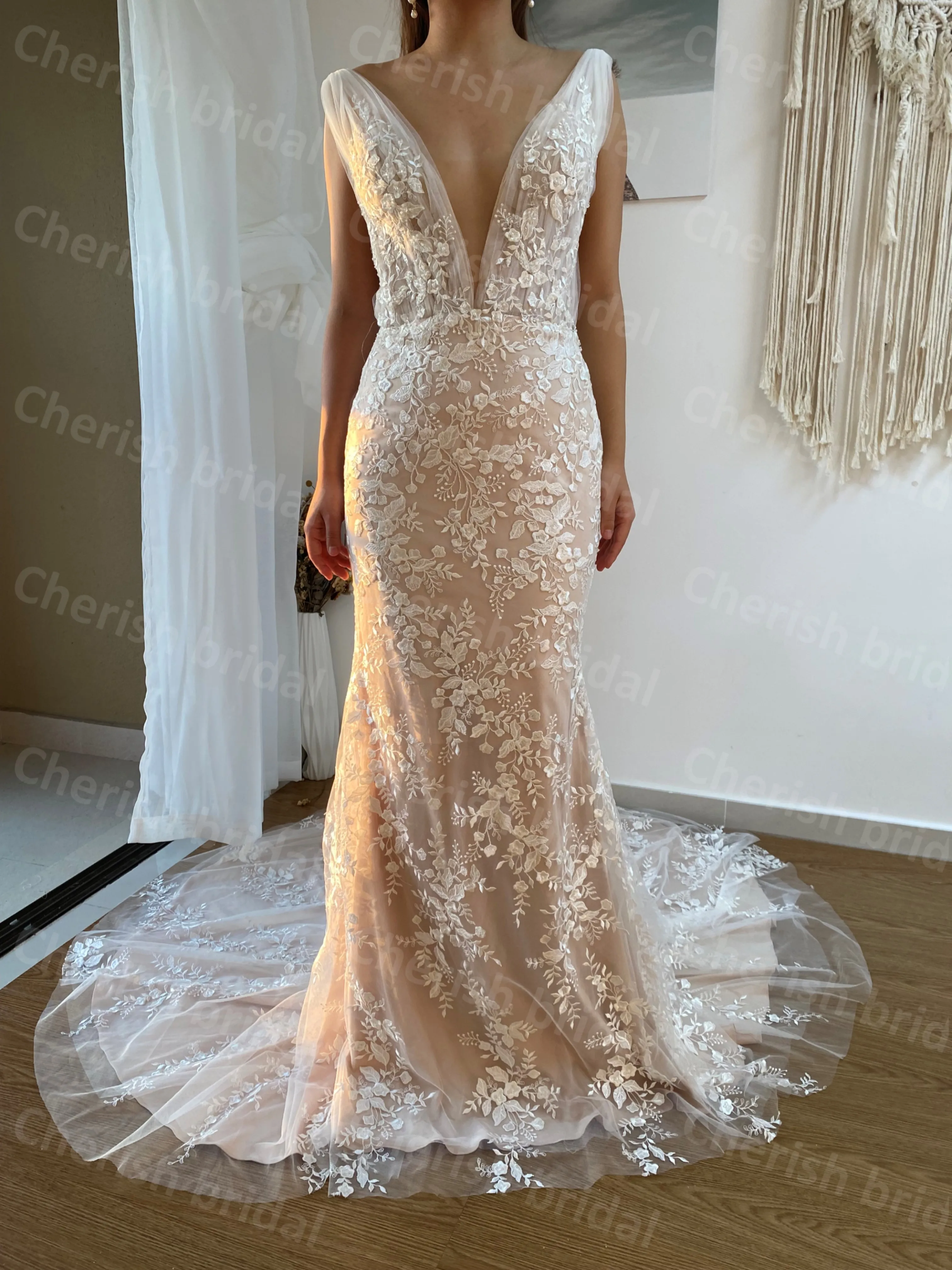 CB302M Brides Wedding Dresses Beading Lace Mermaid Wedding Dress Sexy Deep V-neck Bridal Weddingdress women Bridal Gowns 2024