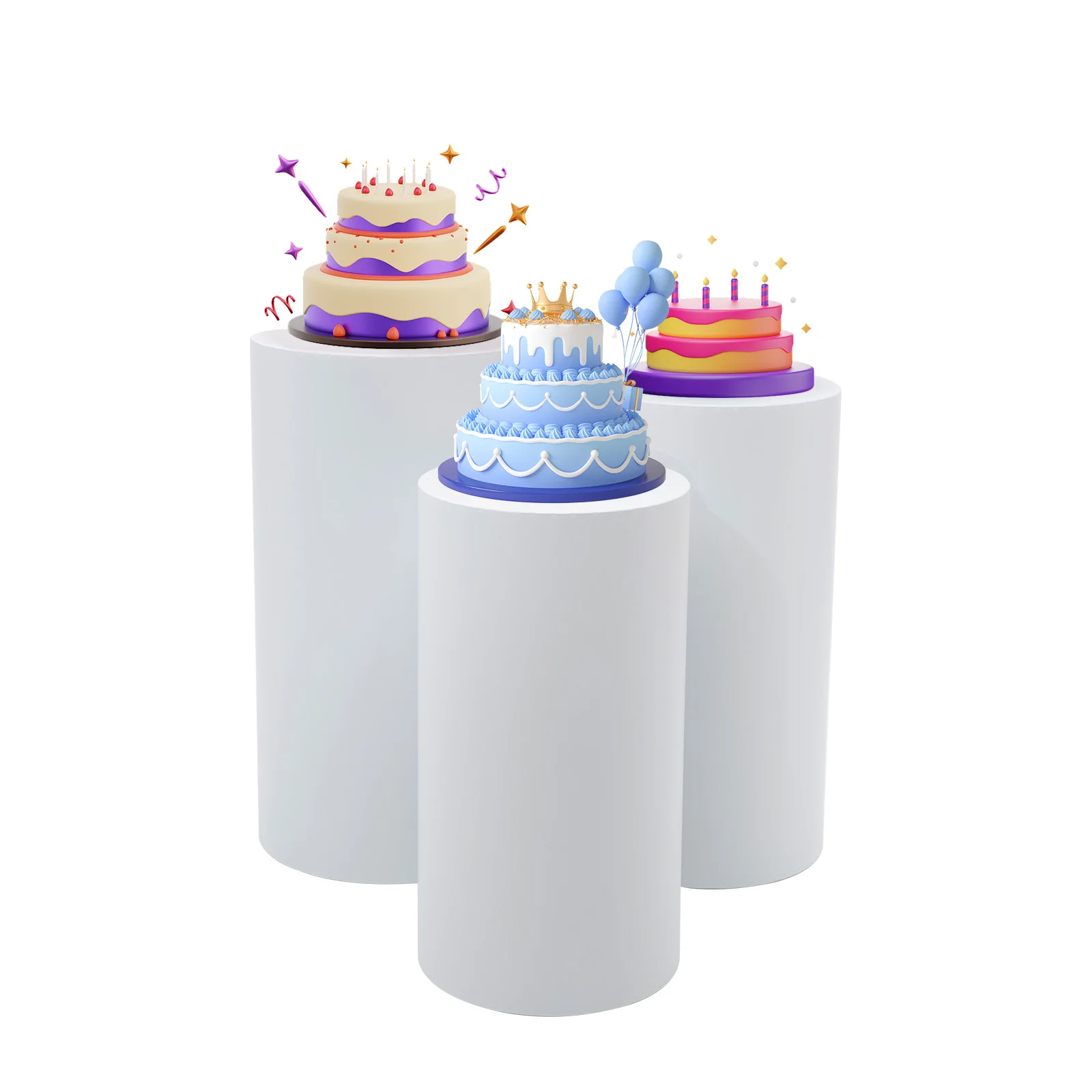 3 Pieces Of Wedding Cake Cylinder Stage Set Cylindrical Display Stand White Base Display