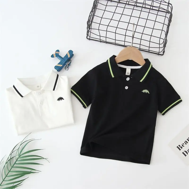 New Kids Boys POLO Shirt Fashion Summer Embroidery Dinosaur Boys T Shirts Short Sleeve Breathable Cotton Tee Casual Kids Clothes