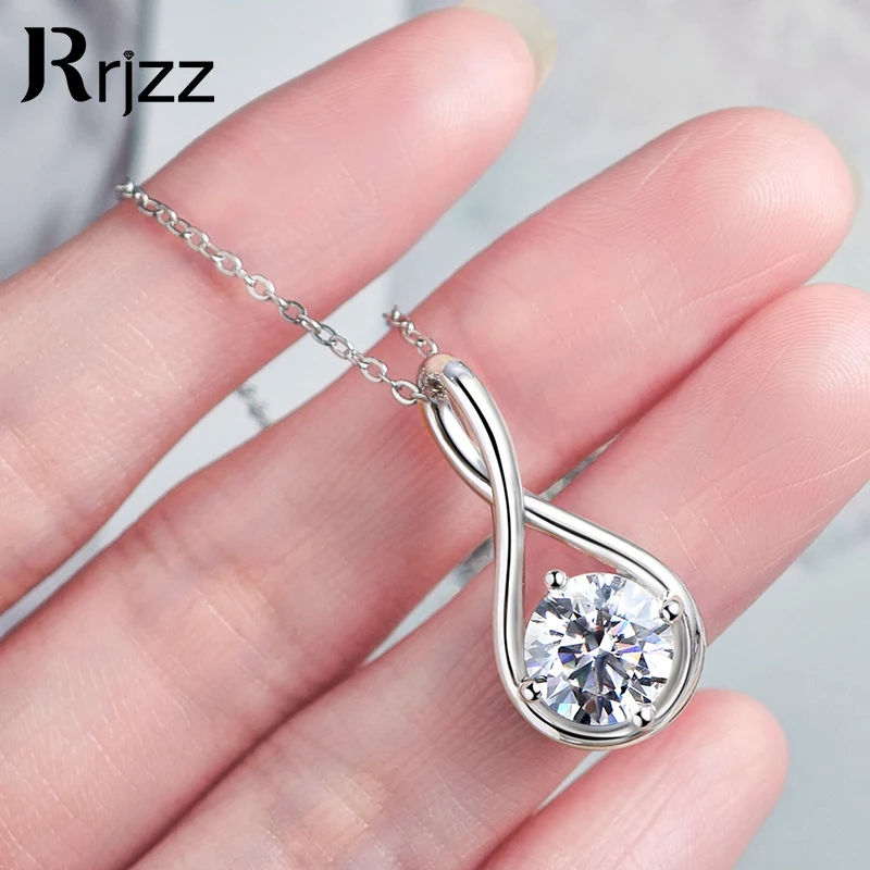 

Rrjzz 925 Sterling Silver Infinity Love Pendant Necklace Elegant Solitaire 2.0ct Round Moissanite Women Engagement Necklace