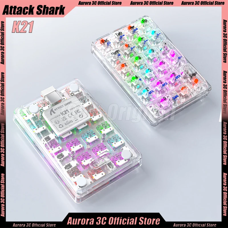 

Attack Shark K21 Number Keypads Wireless Bluetooth Pad 3 Mode Transparent 21keys Hot Swap Rgb Light Mini Numeric Keyboards Kits