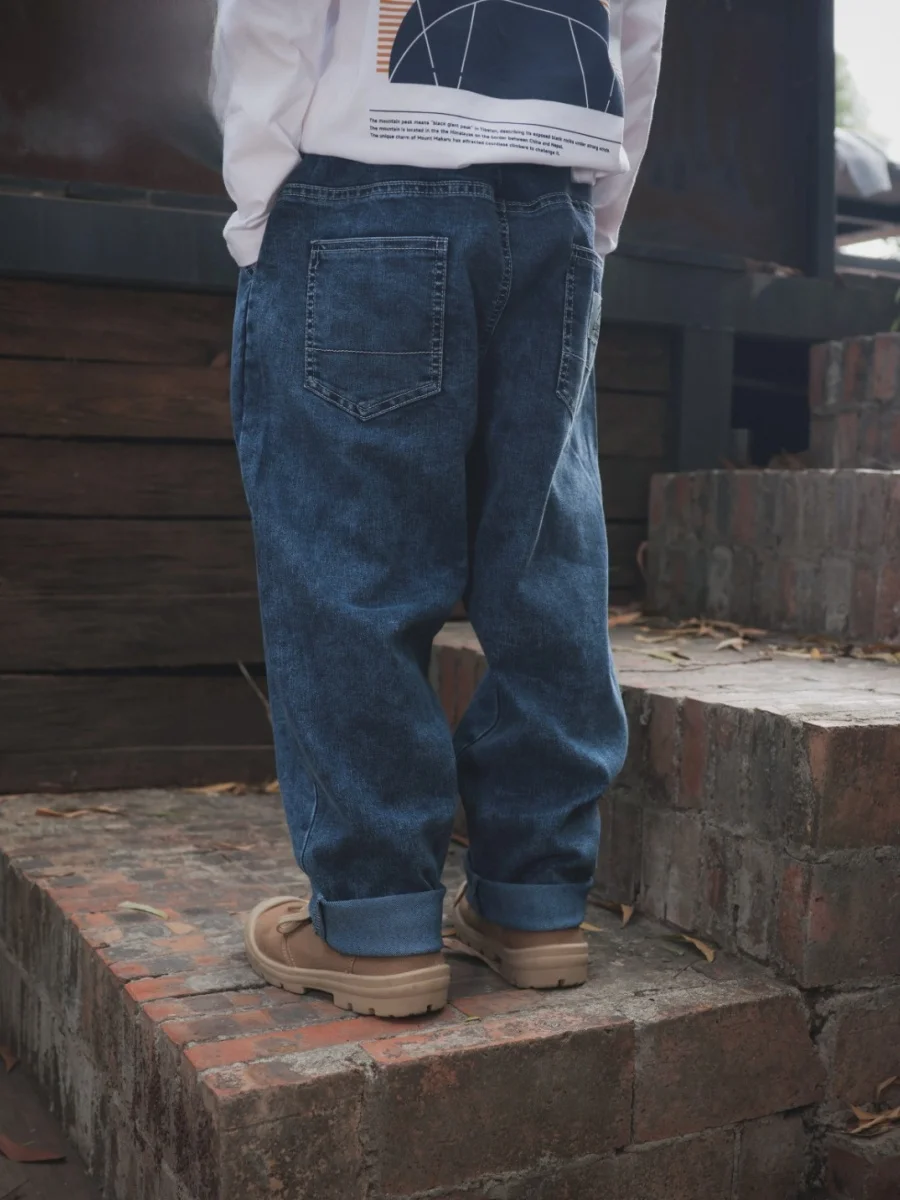 Facec Children's Outdoor Loose Straight Leg Jeans Mountain Series Spring Autumn Cotton Long Trousers for Boys And Girls