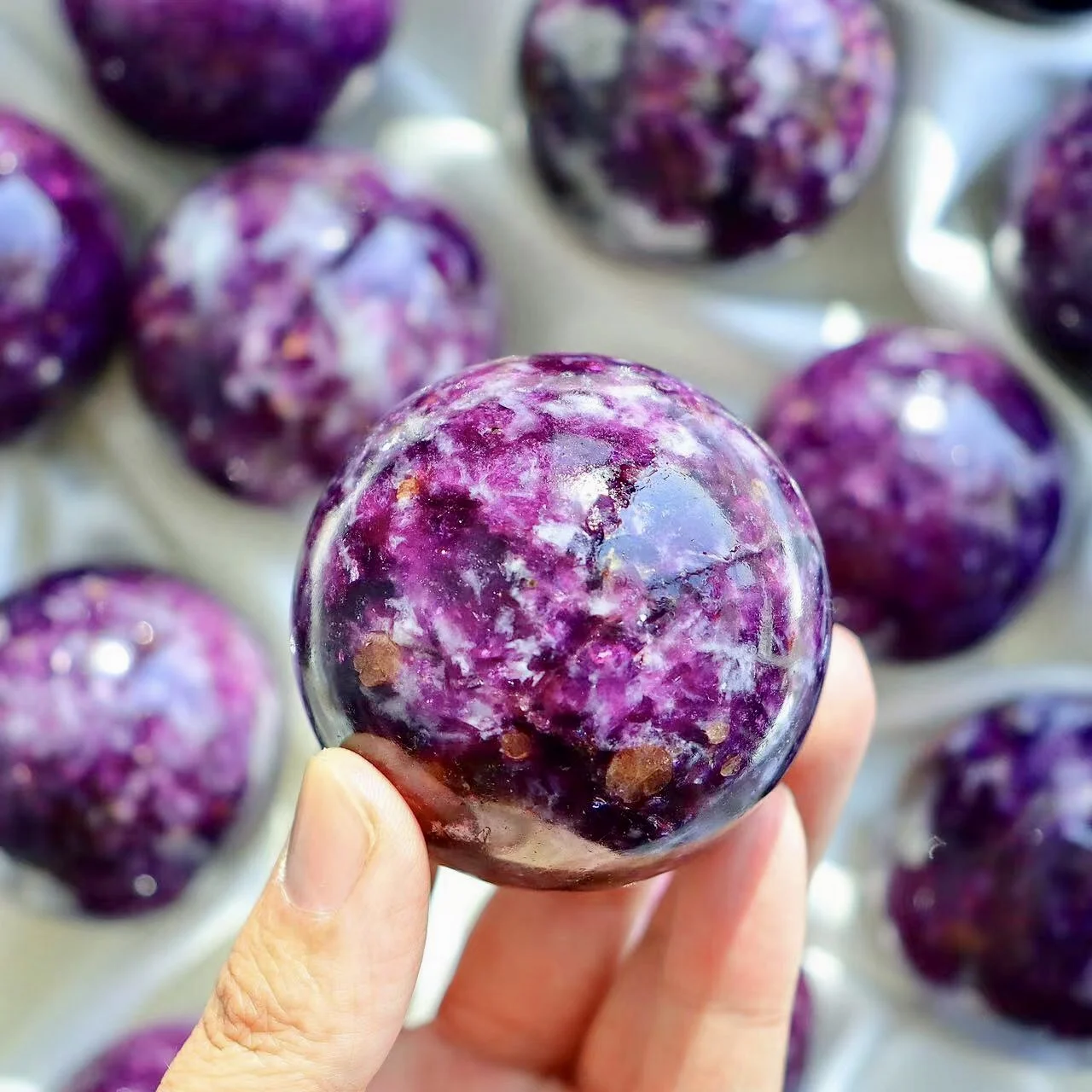 Natural Purple Mica Tourmaline Crystal Sphere  Healing  Stone  Meditation Home Ornaments