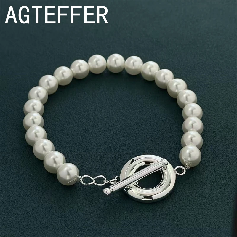 Fashion 925 Sterling Silver 8 Inches Elegant Pearl Strand Bracelet For Woman Charm Wedding Temperament Wife Jewelry Accessories