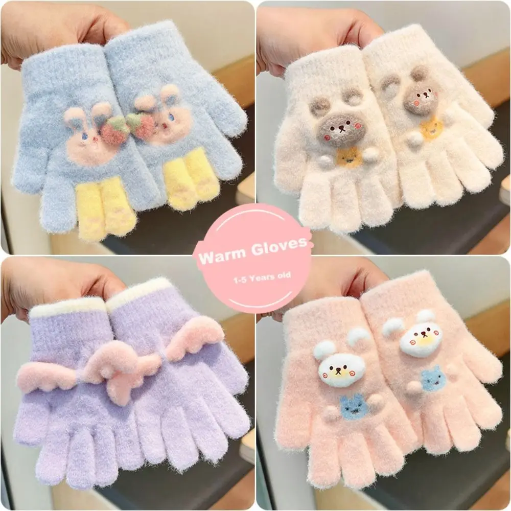 Plush Winter Warm Thickened Gloves Kids Knitted Gloves Windproof Gloves Children Full Fingers Gloves