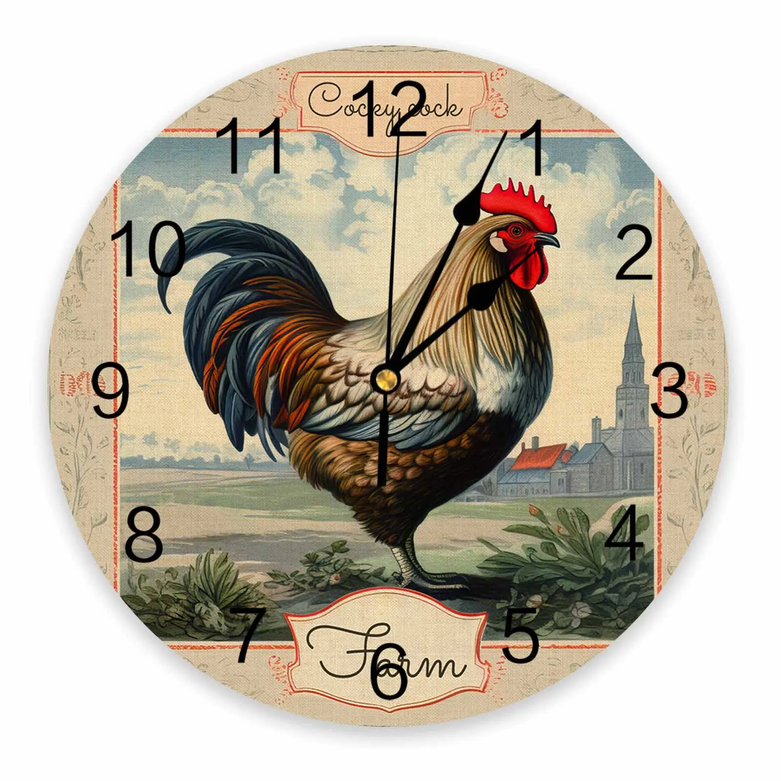 Animal Rooster Farm Printed Wall Clock Modern Silent Clock Living Room Home Decor Wall Hanging Watch