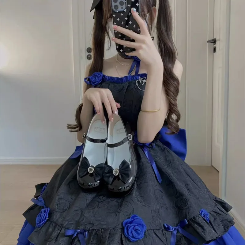 

Blue and Black Gothic Style Romantic Dress Heavy Industry Pettiskirt