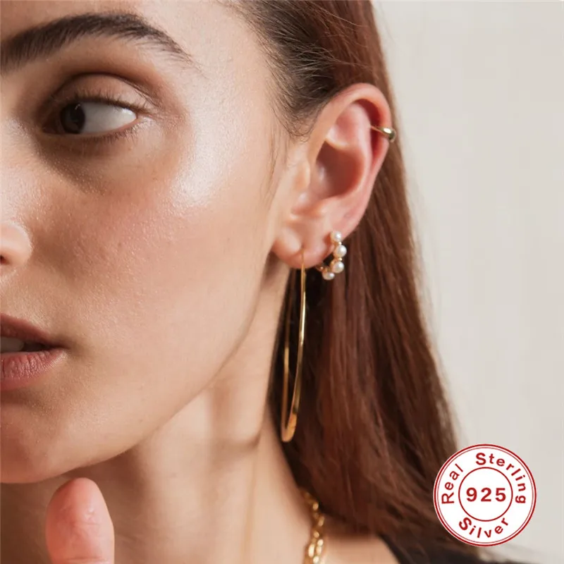 Elegant Pearl Circel Earring for Women Ladies 925 Sterling Silver  Minimalist Hoop Earrings Anniversary Party Gift