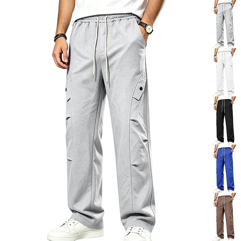 

European and American solid-color heavyweight hip-hop high street loose wide-leg curved knife casual sports pants