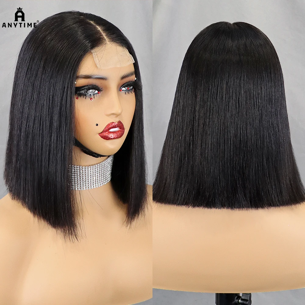 Glueless Wig Double Drawn 12A Hair 350% Density Straight Bob Human Hair Wig 2x6 HD Lace Closure Frontal Wigs for Women