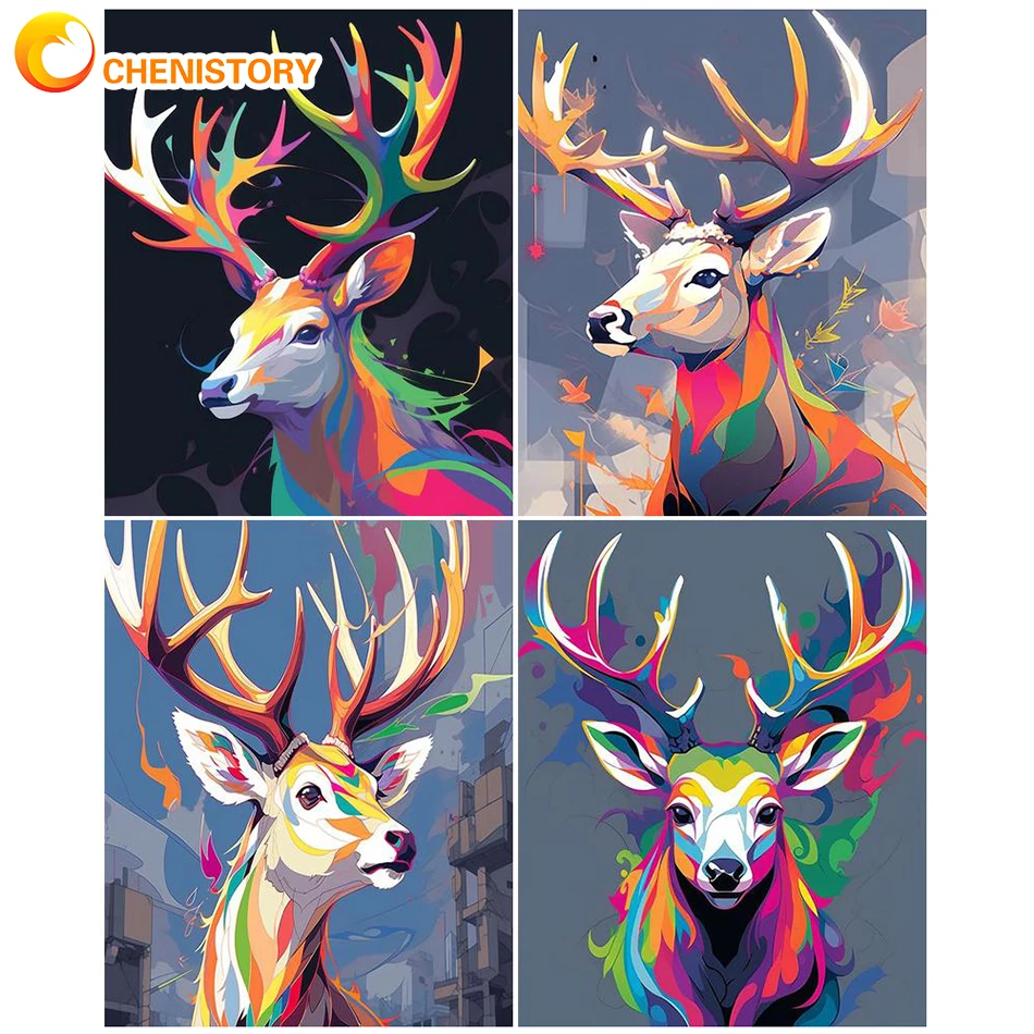 

CHENISTORY Paint By Numbers Animal Coloured Elk Pictures Drawing HandPainted Painting For Adults DIY Kits Coloring By Number Dec