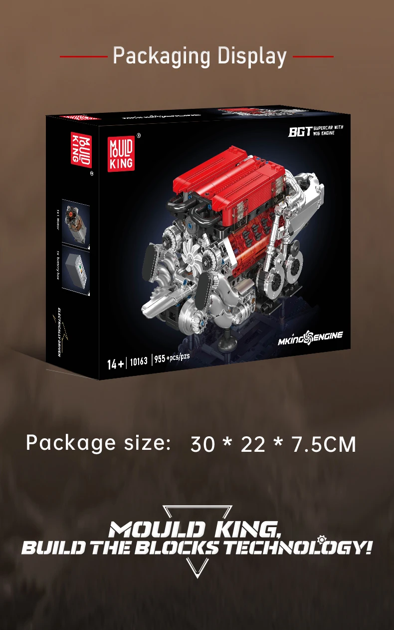 Mould King 10131 Technical Car Part Building Block W16 Engine for BGT Supercar Set Assembly Car Brick Toys Kids Christmas Gift