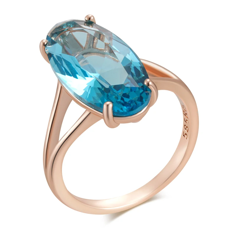 Kinel Hot Blue Big Oval Wedding Rings Trend 585 Rose Gold Color With Natural Zircon High Quality Daily Fine Jewelry For Women