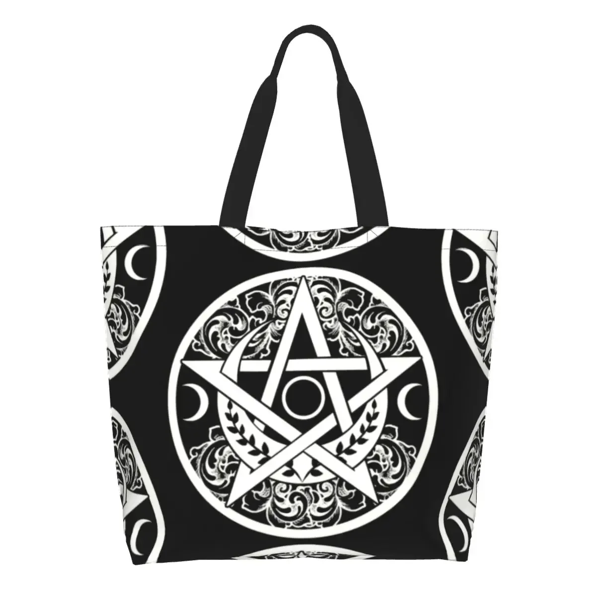 Pentacle Groceries Tote Shopping Bags Triple Moon Goddess Pagan Wiccan Canvas Shopper Shoulder Bags Large Capacity Handbags