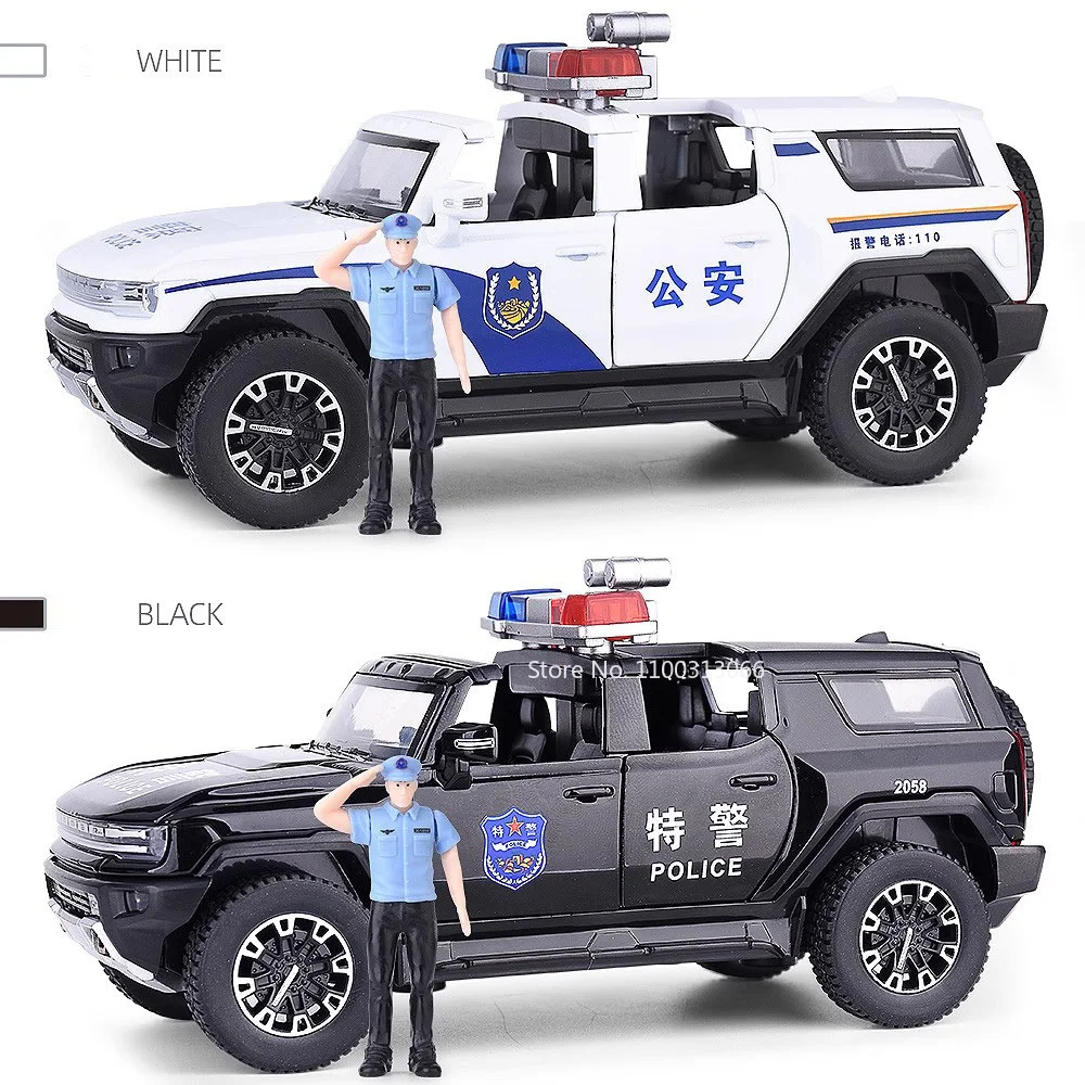 1/32 Hummer SUV Alloy Police Cars Model Toys 6 Doors Can Be Opened Rubber Tires Vehicle Diecast Models Children Birthday Present