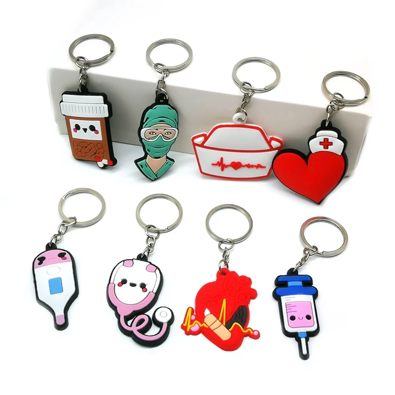 2022 Fashion Keyholder Kawaii Medicine Series Cartoon Keychains Heart Pill Tooth Brain Anime Keyring Women Bag Keys Pendants