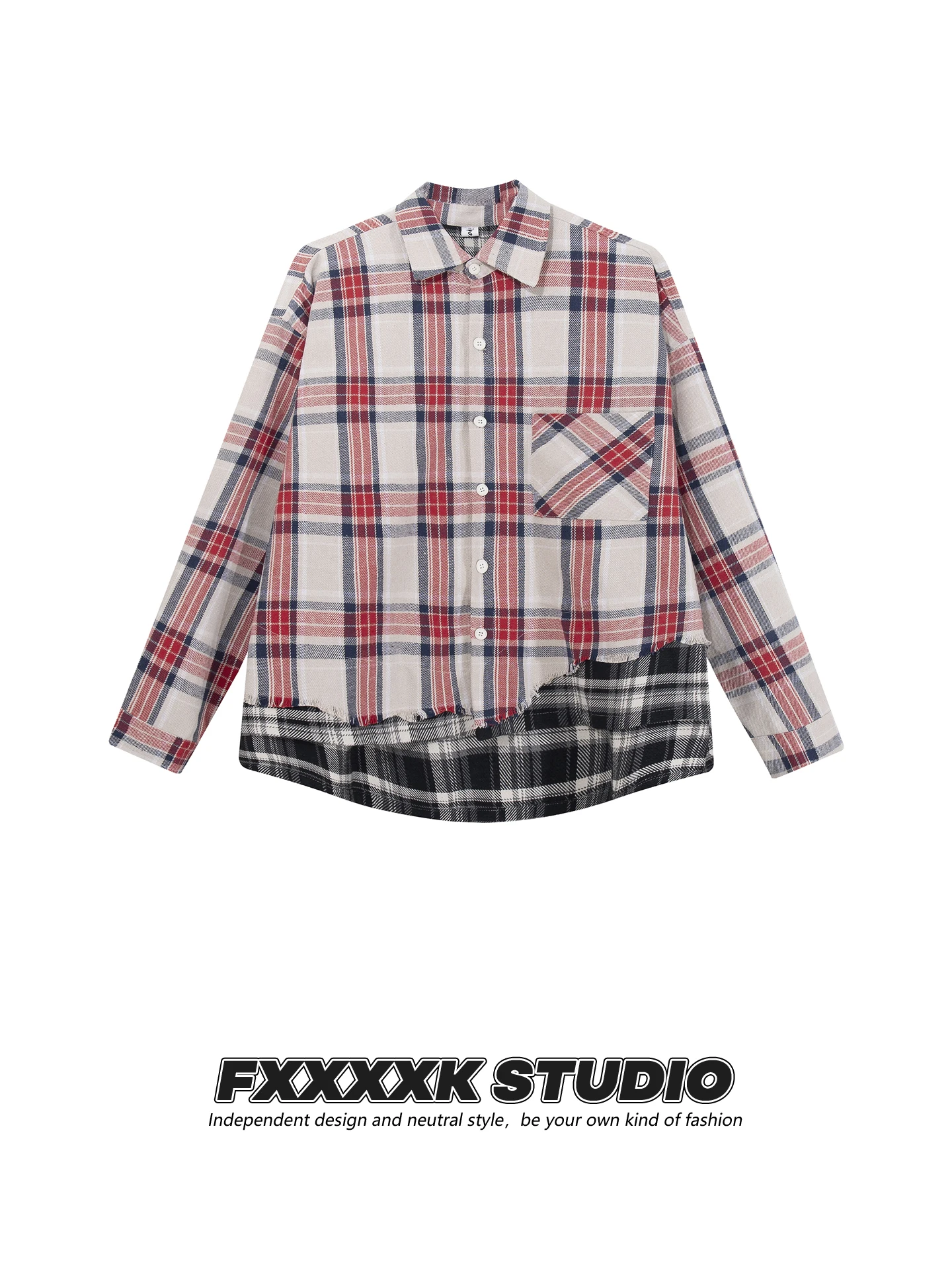 

FXK оригинальные американские ретро винтажные клетчатые цветные блузки повседневные длинные све irt для мальчиков свободный крой весна осень обычная длина