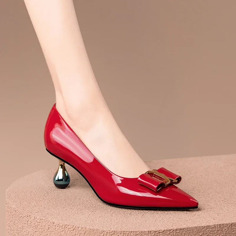 Bright Patent Leather Pointed High-heeled Shoes Fashion Wine Glass Stiletto Shallow Single Shoe Women 2023 New Red Wedding Pumps