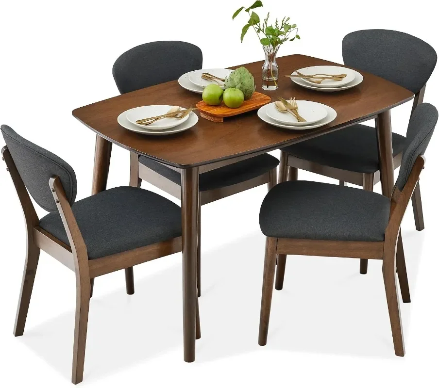 Best Choice Products Dining Set Compact Mid-Century Modern Table & Chair Set for Home Padded Seats & Backrests Wooden Frame