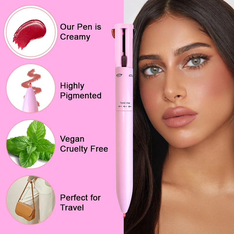 Evidenziatore, matita per labbra e eyeliner 4 in 1 con finitura opaca per tutti i tipi di pelle Trucco gel per eyeliner versatile ricaricabile