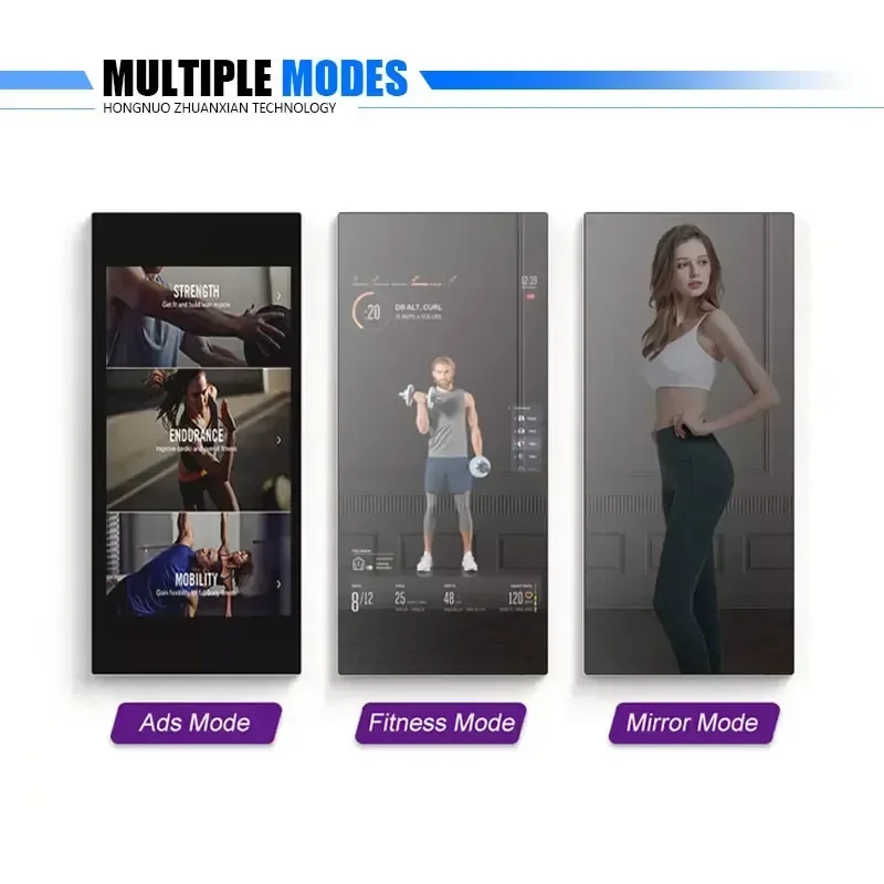 Custom Interactive Gym Workout Smart Home Digital Fitting Mirrors Floor Standing Touch Screen LCD Fitness Mirror