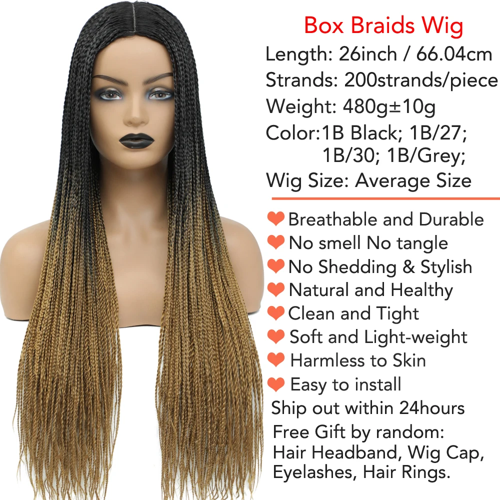 26 inch Box Braided Hair Wigs Synthetic Heat Resistant Fiber Micro Braids Crochet Twist Braids Hair for Black Women Daily Wear