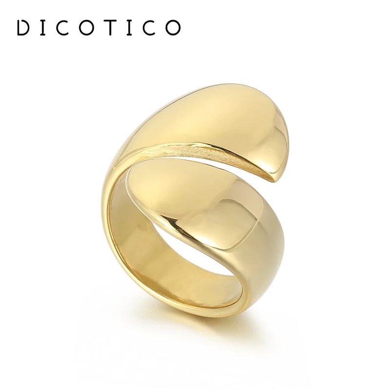 Gold Color India Glossy Wide Women Open Rings Stainless Steel Geometric Finger Rings for Women Men Wedding Bands Party Jewelry