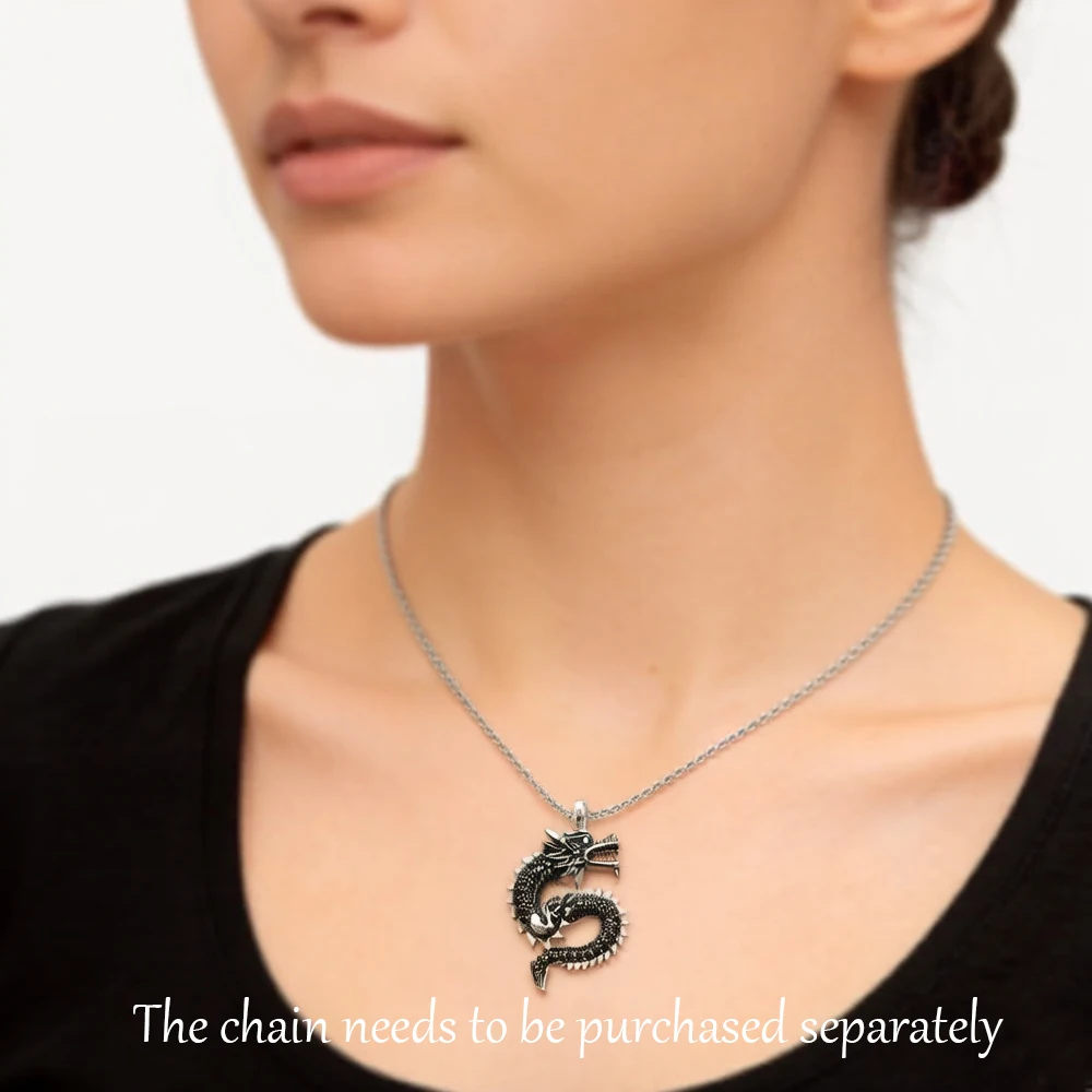 Pendant Black CZ Dragon Long,2019 Brand Vintage Jewelry Europe Bijoux Accessories 925 Sterling Silver Gift For  Woman Men