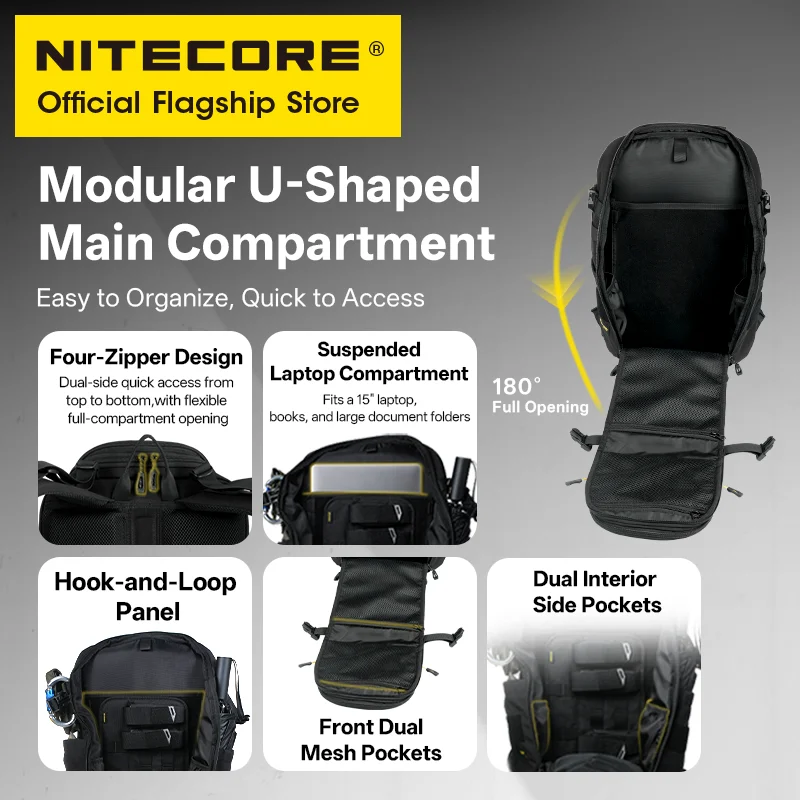 NITECORE BP24 24L Commuter Backpack Black 500D Fabric Modular Molle System for 15" Laptop for Camping Trekking Fishing Sport Ove image 3