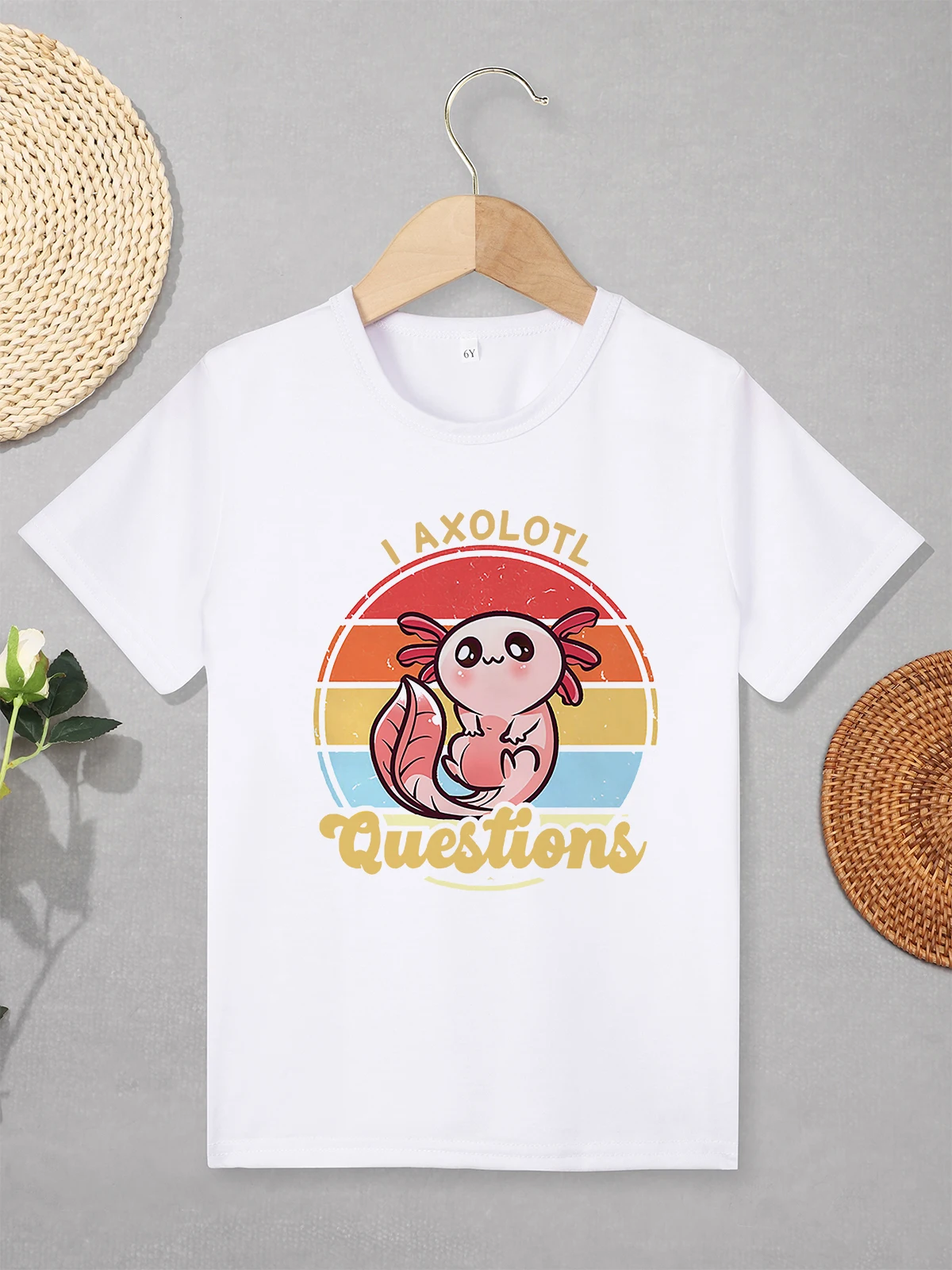 

Kawaii Harajuku Cartoon Axolotl T Shirt Kids Girls Boys Fashion Street Casual Clothes Outdoor Play All-match Children's T-shirt