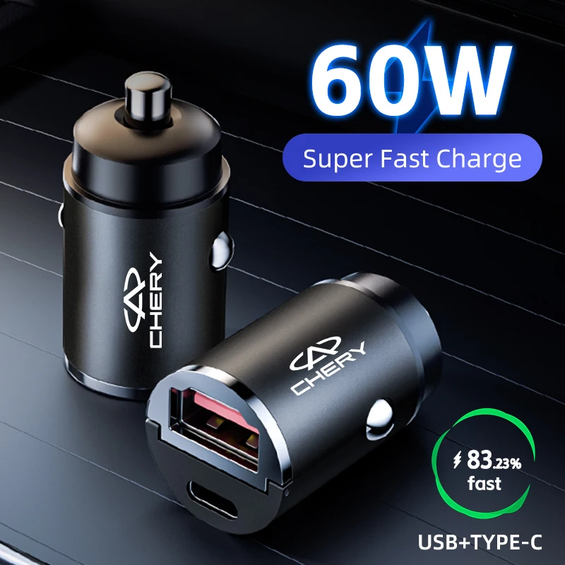 

60W Car Charger USB Type-C Fast Charging Cigarette Lighter For Chery Fulwin QQ Tiggo 3 5 2 7 T11 A1 A3 A5 Amulet M11 Eastar Elar