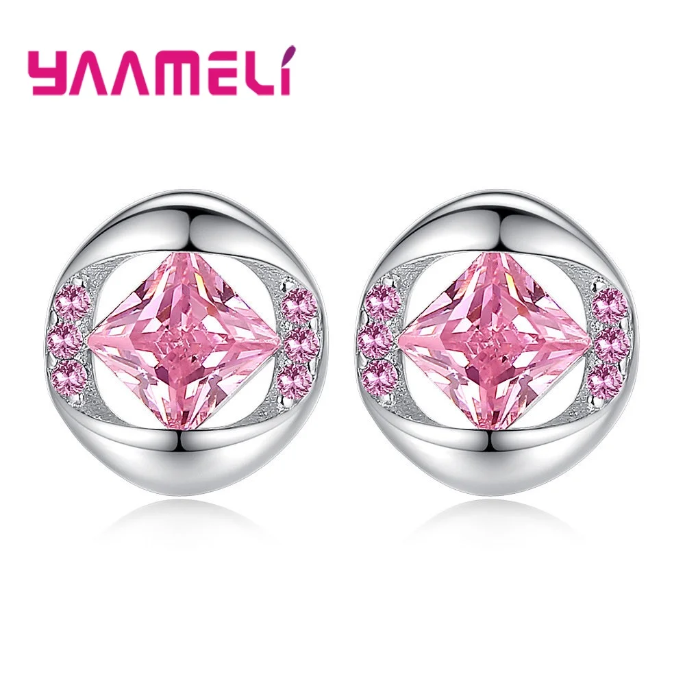 

925 Sterling Silver Piercing Earring Trendy Shining Square Zircon Stud Earrings for Women Girls Wedding Party Jewelry Accessory