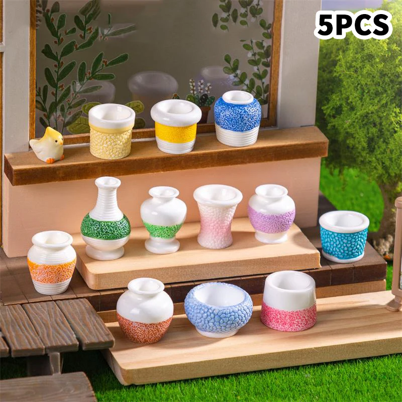 5-delig schattig poppenhuis miniatuur speelgoed kleurrijk patroon vaas model thuis doe-het-zelf decor kinderen spelen speelgoed micro landschap ornamenten geschenken