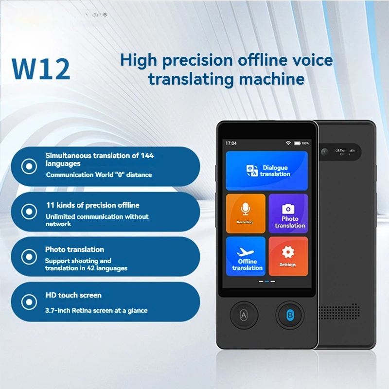 W12 AI Voice 144 Online Language WIFI Instant Translator Intelligent Real-time Recording Text Photo Travel Business Translation