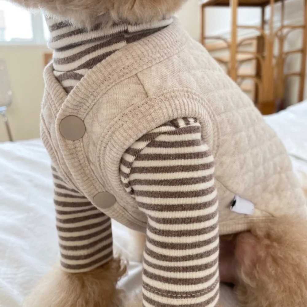 Bonito tiras de café roupas para cães de estimação quente duas pernas filhote de cachorro roupas gola alta macio veludo gato algodão colete para chihuahua