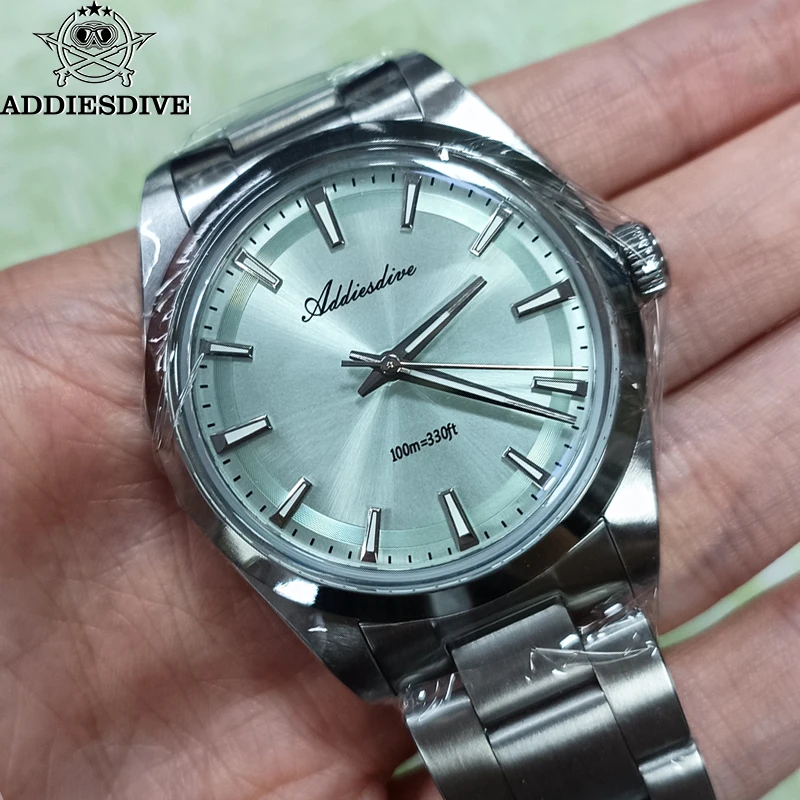 

ADDIESDIVE Men Quartz Watch 36mm Super Luminous 100m Waterproof Wristwatch Minimalist Style Bubble Glass Stainless Steel Watches
