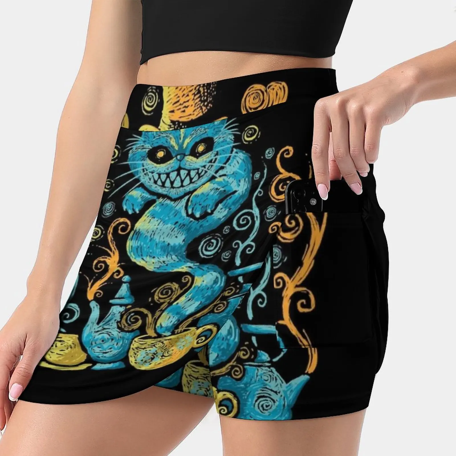 

Wondercat Impressions Skirts Woman Fashion 2022 Pant Skirt Mini Skirts Office Short Skirt Van Gogh Impressionism Cat Tea Hatter