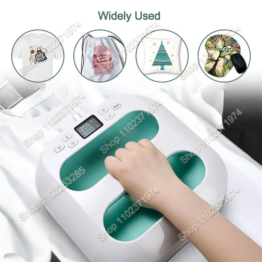 Handheld Heat Press Machine 9''x9'' Iron Press Fast Heat Up Adjustable Temperature and Timer Heat Portable Press Machine