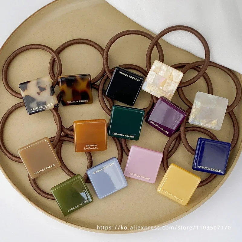 Elegante pequeño cuadrado ~~ FRANCE, banda de cuero con lazo para el pelo cuadrado minimalista, diadema francesa de cola de caballo alta de Corea del Sur