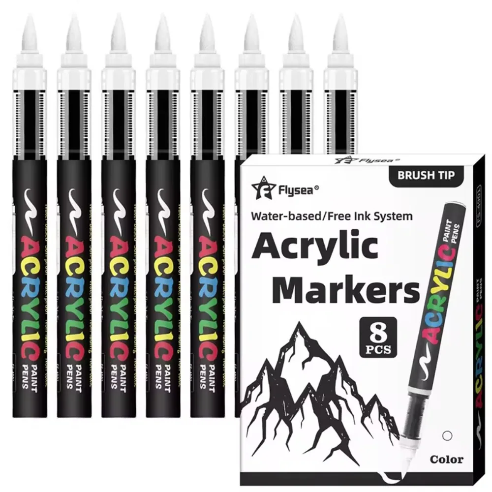 8pcs High Quality Black and White Acrylic Paint Marker Waterproof DIY Acrylic Marker Pen Soft Tip Large Capacity Ink Marker Wood