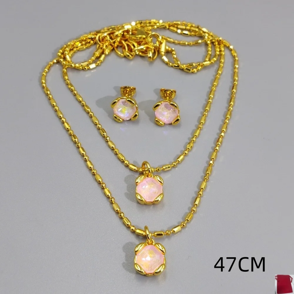 2026 Spain Gorgeous Luxury Colorful Zircon Earrings Double layer Necklace Jewelry Set Romantic Gift