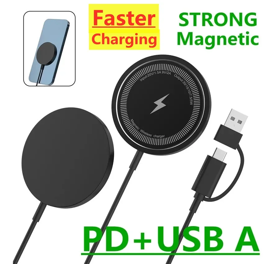 Magnetic Wireless Charger Fast Charging Pad Stand for iPhone 15 14 13 12 Airpods PD USB Type C Magnet Phone Charger Dock Station