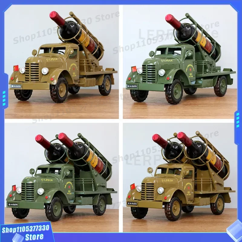 Vintage Military Truck Model Tin Wine Rack Retro Car Figure Home Decor Creative Paper Drawing Box Ornament For Living Room