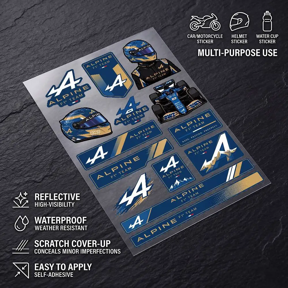 Alpine F-ONE Team All Purpose Reflective Waterproof Scratch Blocker Decal Car Bike Helmet Cup Refrigerator Decorative Stickers