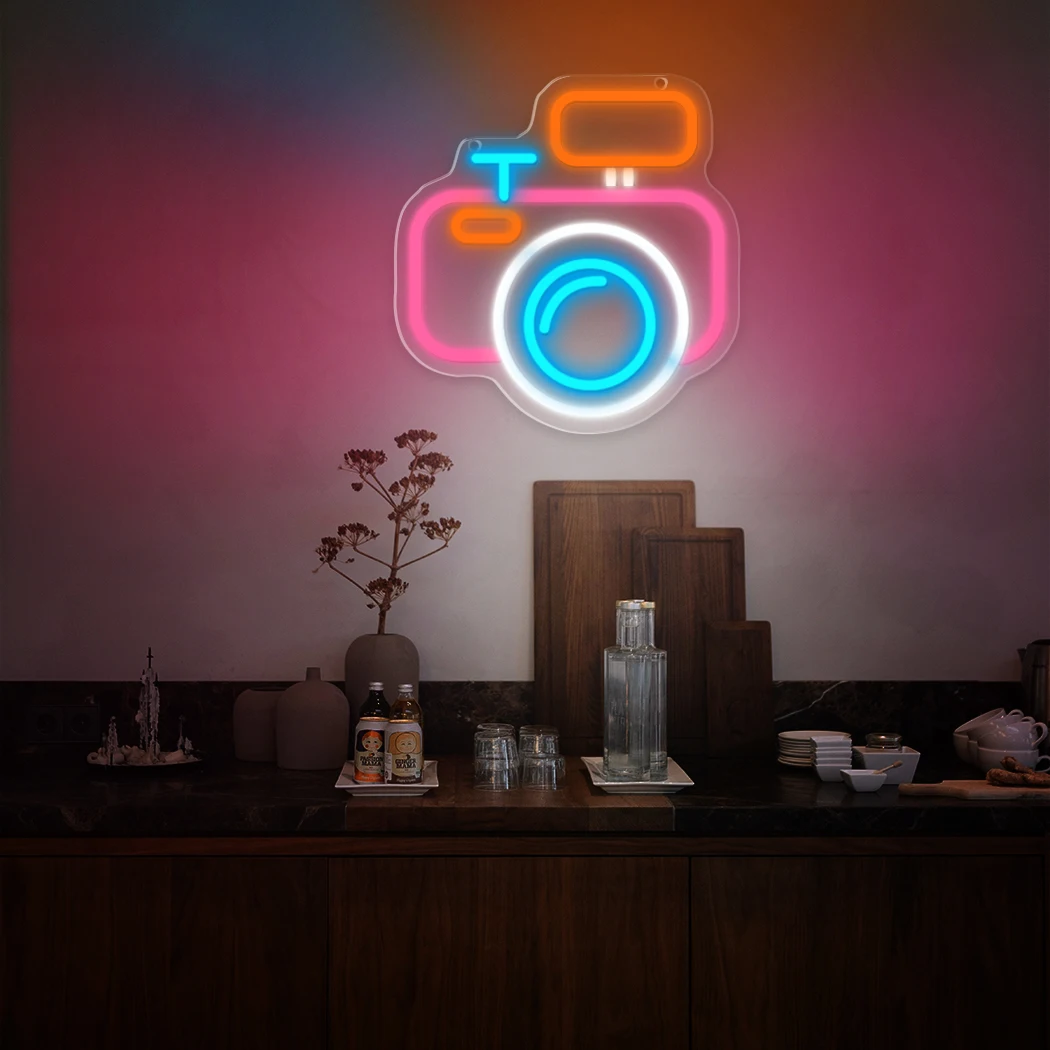 Insegne al neon per fotocamera Luce al neon a LED per galeria di studi fotografici Mostra fotografica Sala d'arte Ristorante Bar Decorazione da parete per stanza