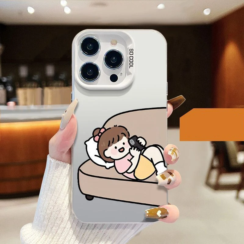 IMD Cute Couple Cartoon Lazy Boy Girl Phone Case For Samsung S25 FE S24 Plus S23 Ultra S22 S21 Anti Scratch Shockproof Soft Cove