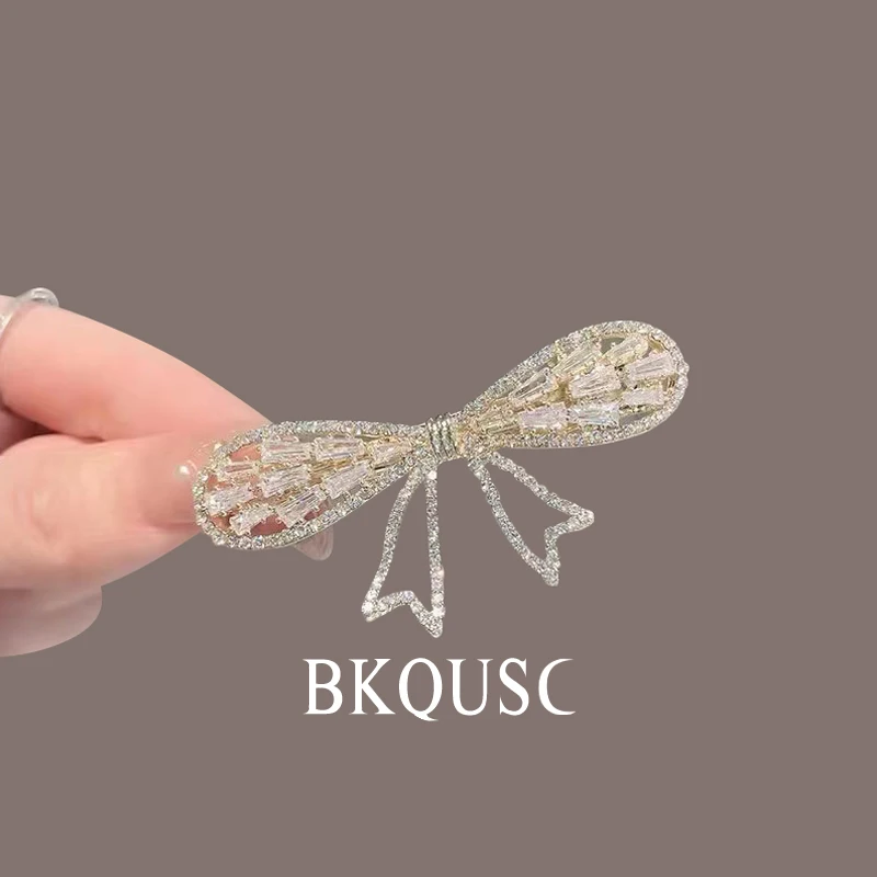 New Fashion Women\'s Hairpin Pearl Rhinestone Bow Knot Duckbill Clip for Hair Elegant Female Metal Hair Clip Sweet Side Barrettes