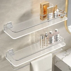 Silver Bathroom Decor Wall Mounted Shelf No Punch Sink Cosmetic Multifunctional Storage Rack Transparent Restroom Organizer