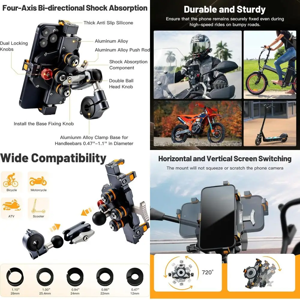 

Алюминиевое крепление для мобильного телефона на мотоцикле с гашением вибрации, противоугонное крепление для телефона MTB M1 для мотоцикла, квадроцикла, велосипеда, скутера UTV,