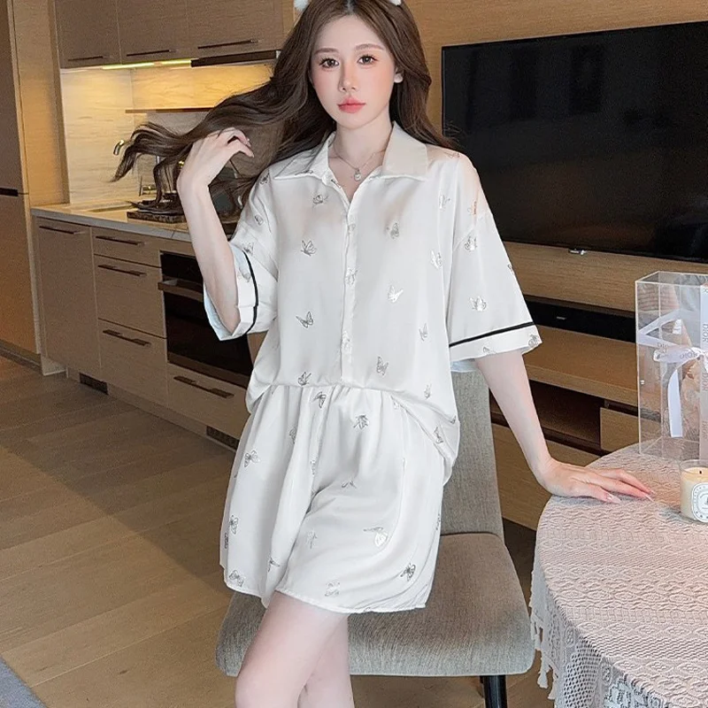 

Women's Summer Pajamas New Luxury Shirt High-End Feeling Butterfly Short Sleeve Short Pants Pajama Homewear Set Summer Outfit
